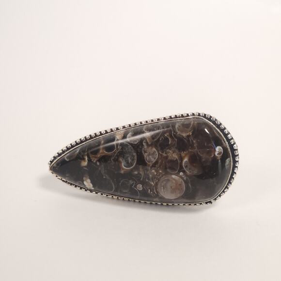 Sterling Silver Fossilized Stone Statement Ring, Size 6 3/4 - Picture 2 of 10